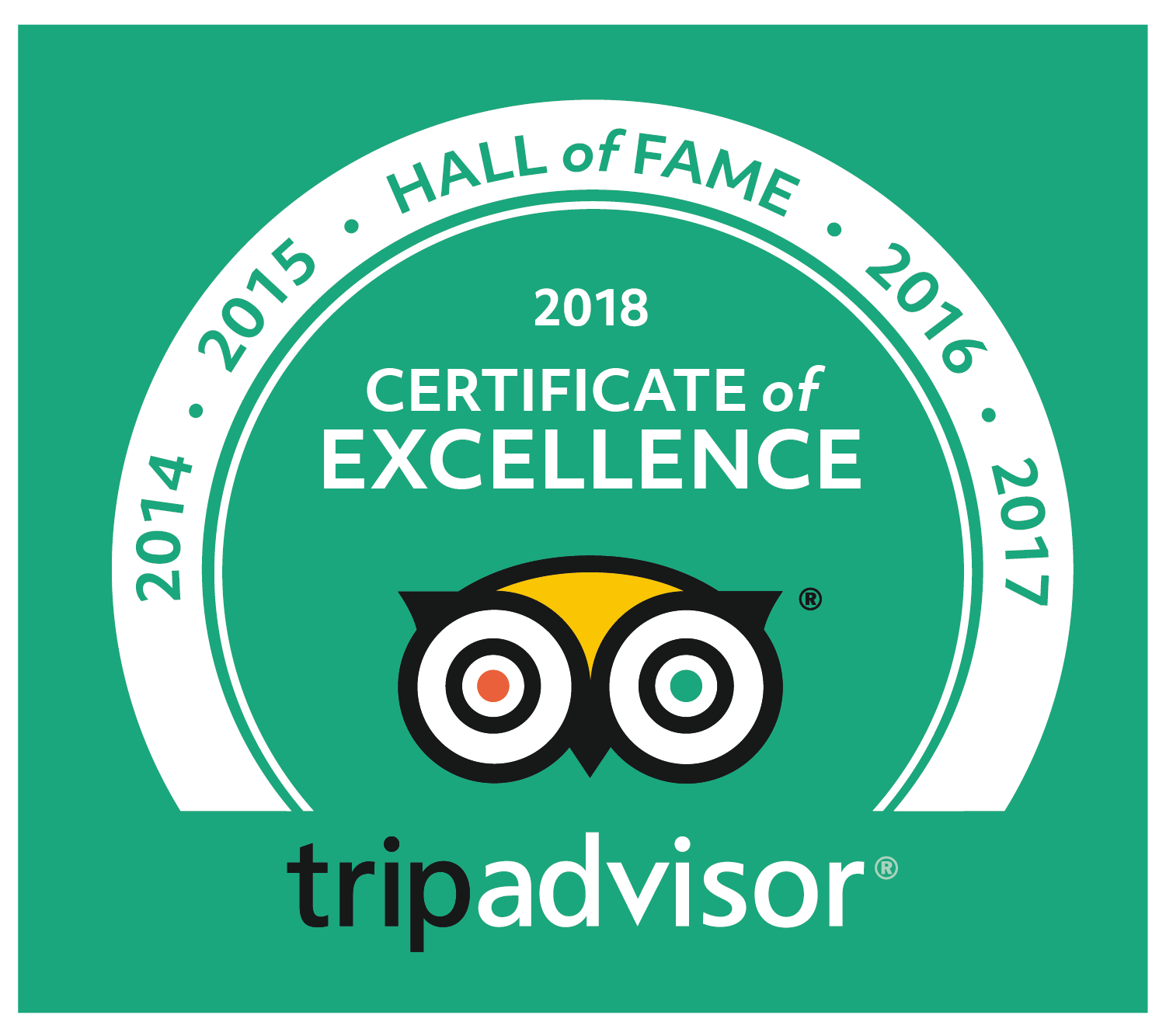Trip Advisor 2016 Certificate of Excellence